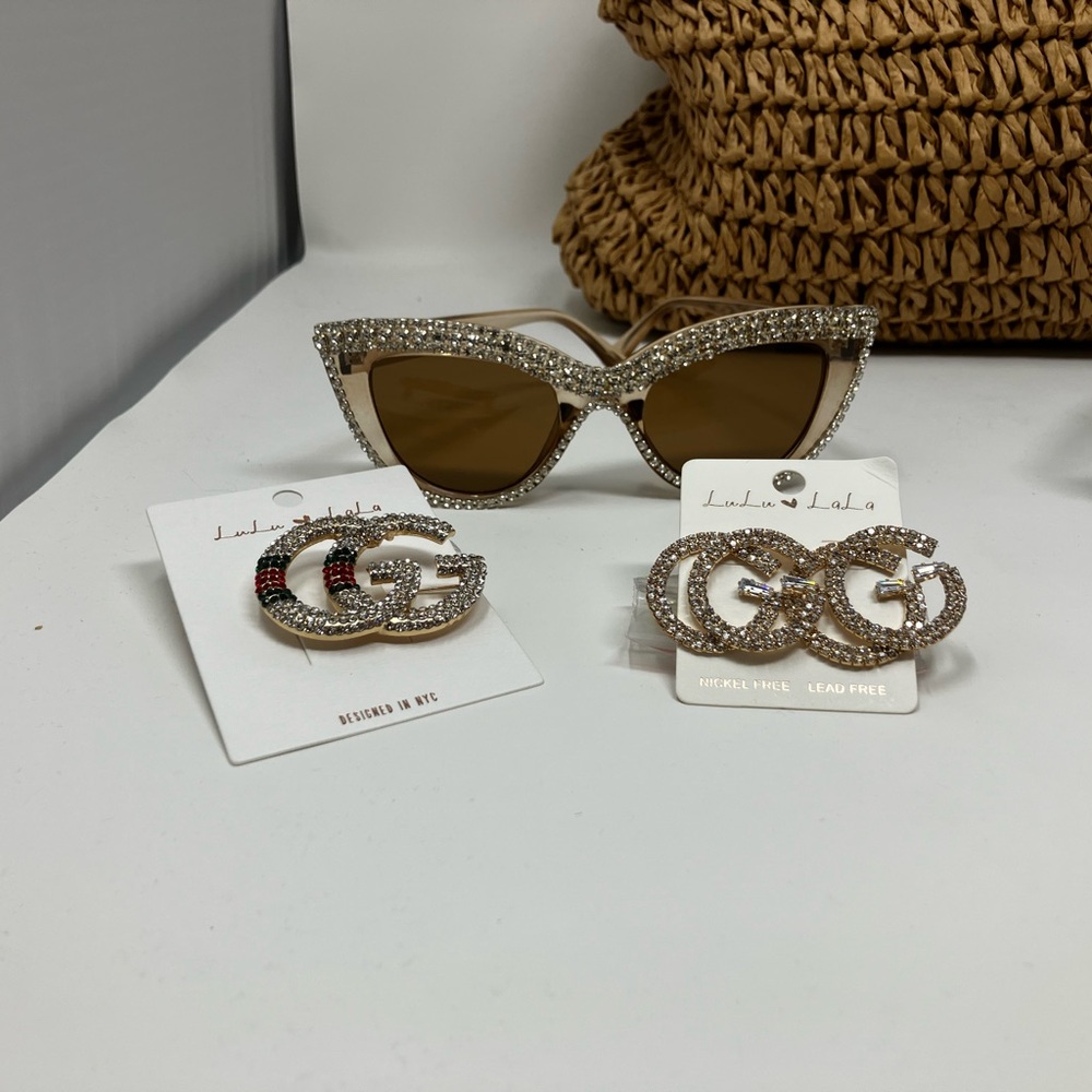 Gold Sunglasses and Brooch Set